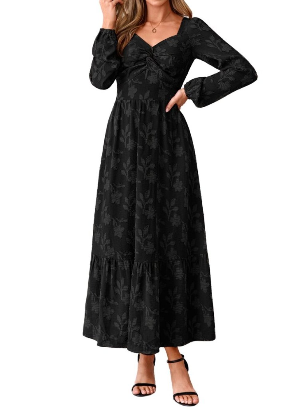 Womens Fall Long Sleeve Boho Floral Wedding Guest Maxi Dress